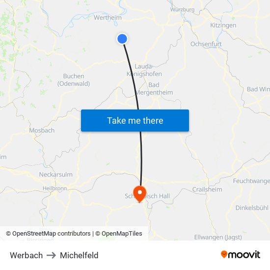 Werbach to Michelfeld map