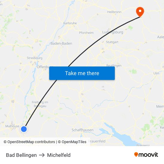 Bad Bellingen to Michelfeld map