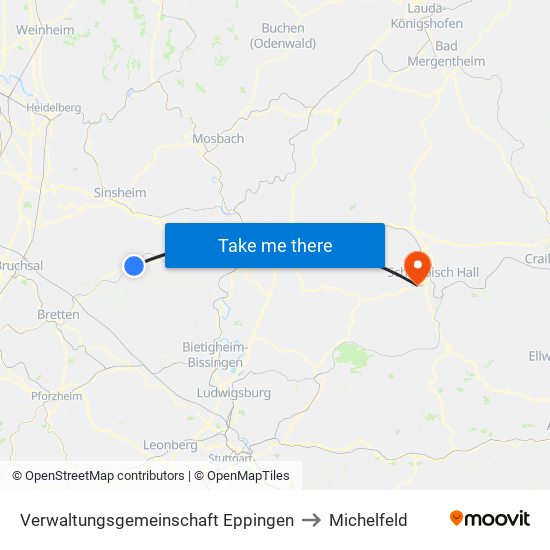 Verwaltungsgemeinschaft Eppingen to Michelfeld map