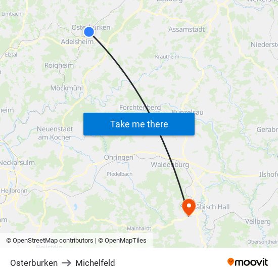 Osterburken to Michelfeld map