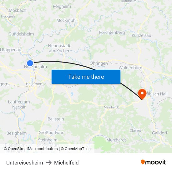 Untereisesheim to Michelfeld map