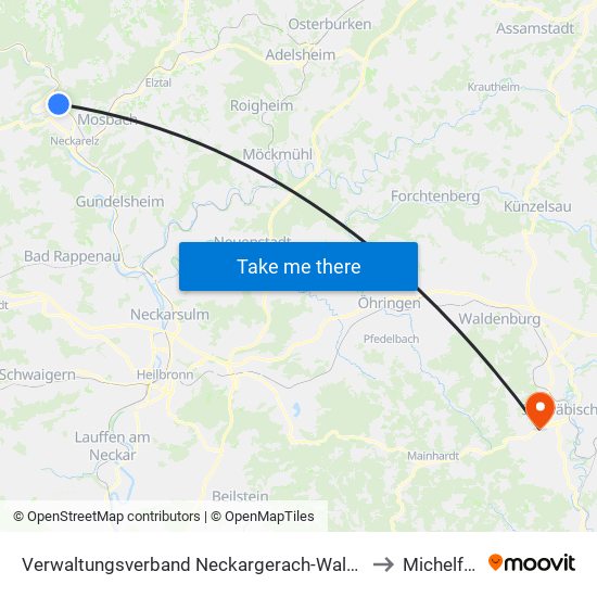 Verwaltungsverband Neckargerach-Waldbrunn to Michelfeld map