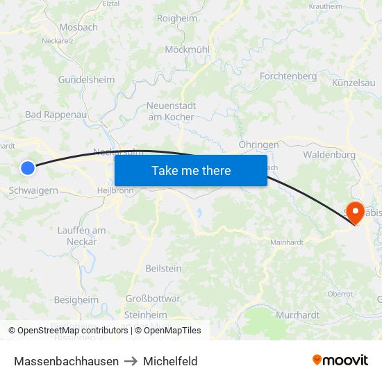 Massenbachhausen to Michelfeld map