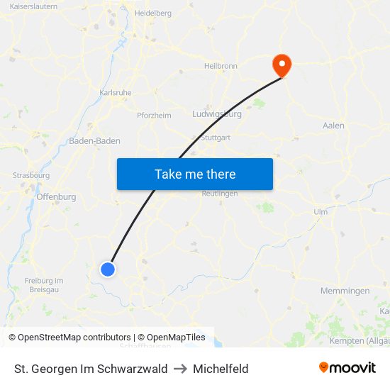 St. Georgen Im Schwarzwald to Michelfeld map