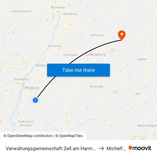 Verwaltungsgemeinschaft Zell am Harmersbach to Michelfeld map