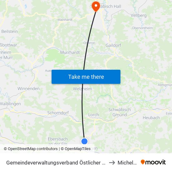 Gemeindeverwaltungsverband Östlicher Schurwald to Michelfeld map