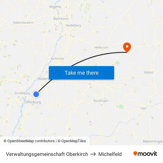 Verwaltungsgemeinschaft Oberkirch to Michelfeld map