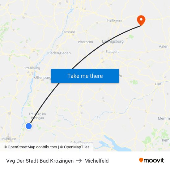 Vvg Der Stadt Bad Krozingen to Michelfeld map