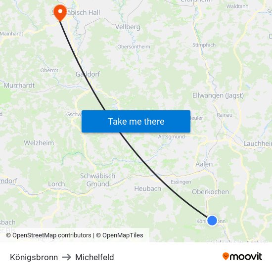Königsbronn to Michelfeld map