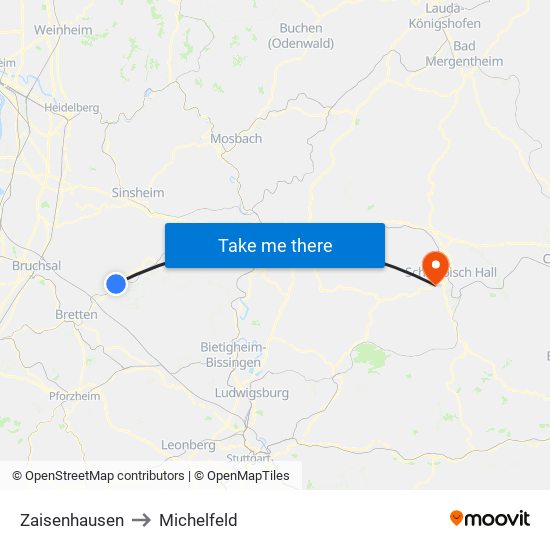 Zaisenhausen to Michelfeld map