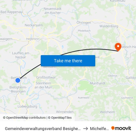 Gemeindeverwaltungsverband Besigheim to Michelfeld map