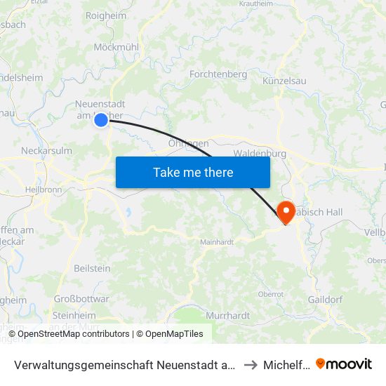 Verwaltungsgemeinschaft Neuenstadt am Kocher to Michelfeld map