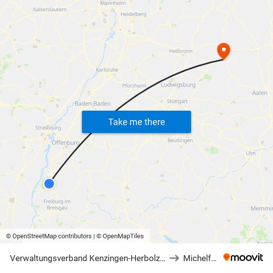 Verwaltungsverband Kenzingen-Herbolzheim to Michelfeld map