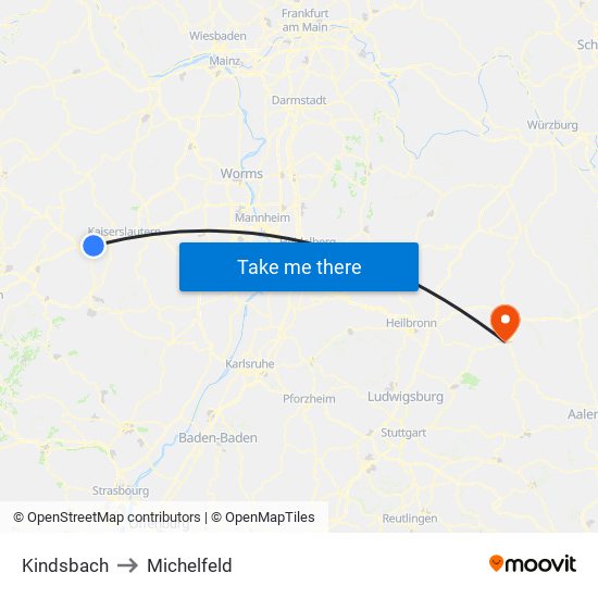 Kindsbach to Michelfeld map