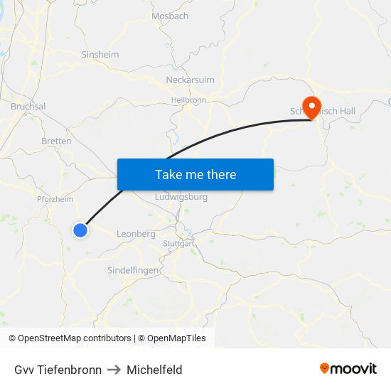 Gvv Tiefenbronn to Michelfeld map