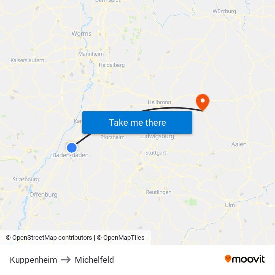 Kuppenheim to Michelfeld map