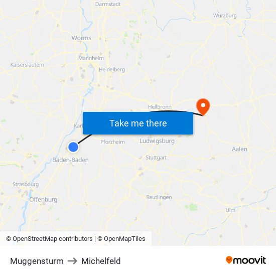Muggensturm to Michelfeld map