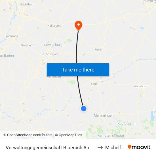 Verwaltungsgemeinschaft Biberach An Der Riß to Michelfeld map