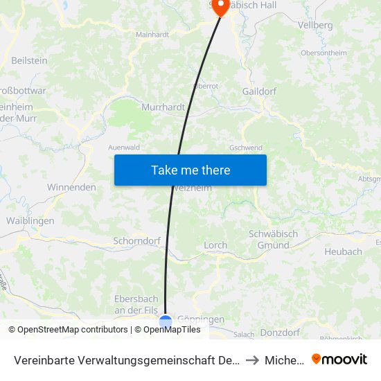 Vereinbarte Verwaltungsgemeinschaft Der Stadt Uhingen to Michelfeld map