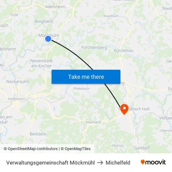 Verwaltungsgemeinschaft Möckmühl to Michelfeld map