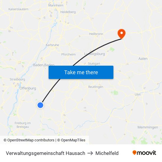 Verwaltungsgemeinschaft Hausach to Michelfeld map