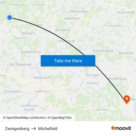Zwingenberg to Michelfeld map