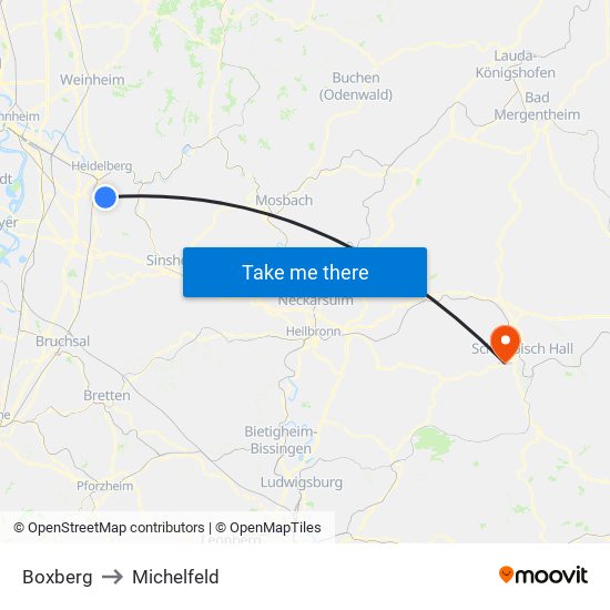 Boxberg to Michelfeld map