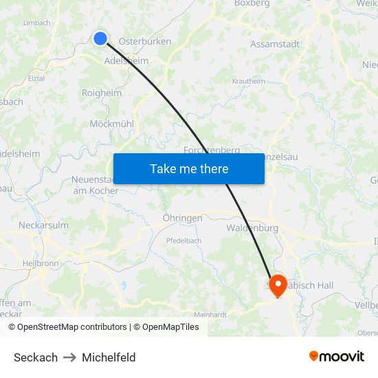 Seckach to Michelfeld map