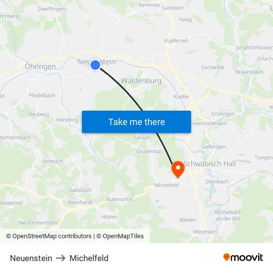 Neuenstein to Michelfeld map