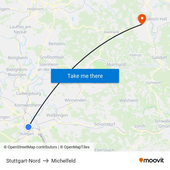 Stuttgart-Nord to Michelfeld map