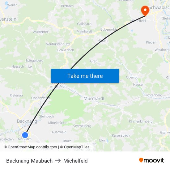 Backnang-Maubach to Michelfeld map