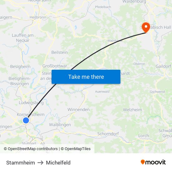 Stammheim to Michelfeld map