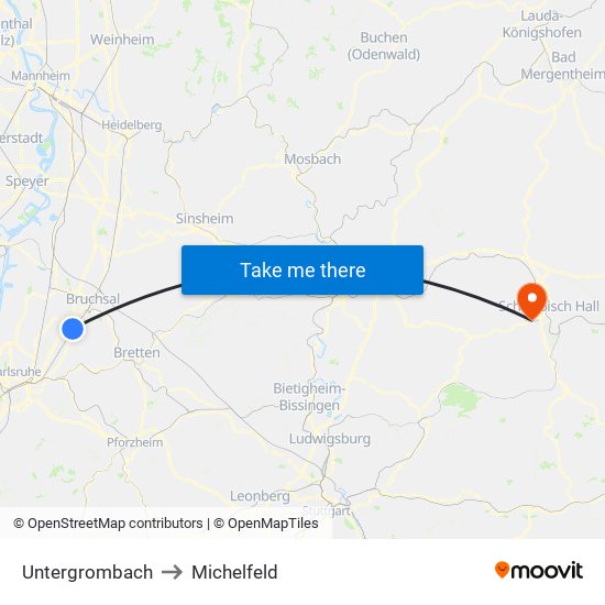 Untergrombach to Michelfeld map