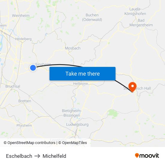 Eschelbach to Michelfeld map