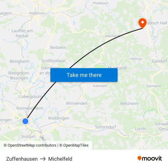 Zuffenhausen to Michelfeld map