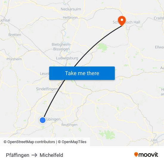 Pfäffingen to Michelfeld map