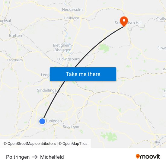 Poltringen to Michelfeld map