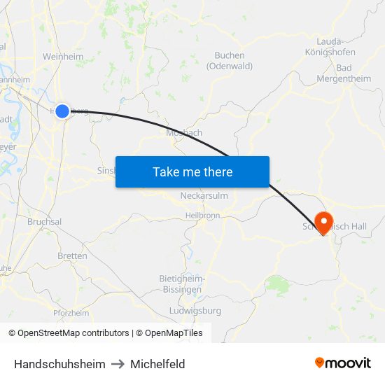 Handschuhsheim to Michelfeld map