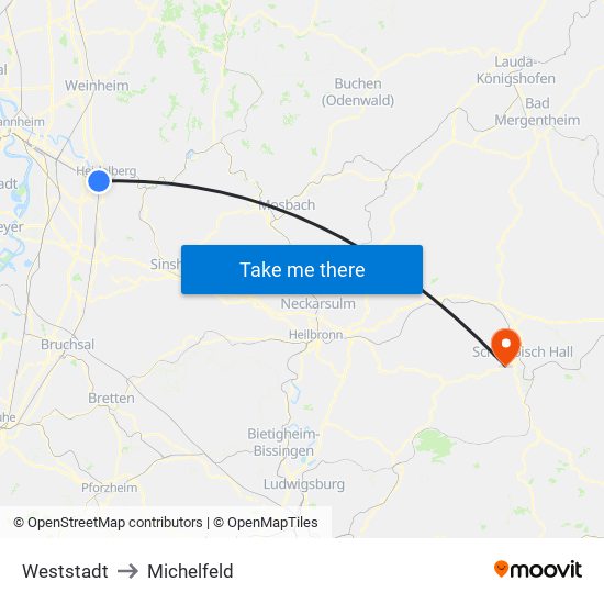 Weststadt to Michelfeld map