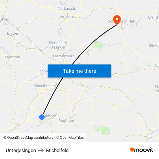 Unterjesingen to Michelfeld map