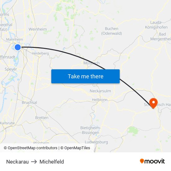 Neckarau to Michelfeld map