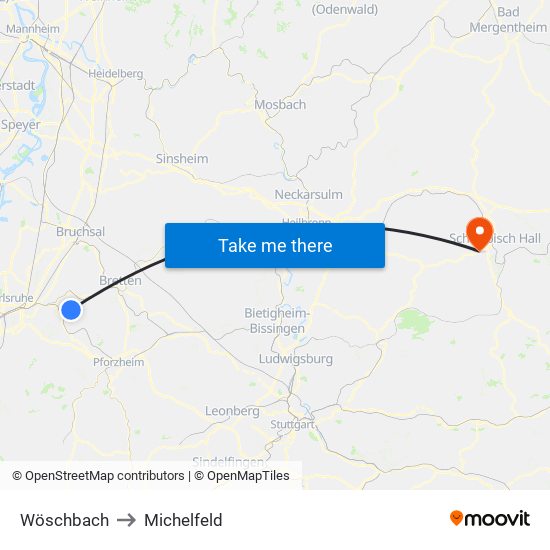 Wöschbach to Michelfeld map