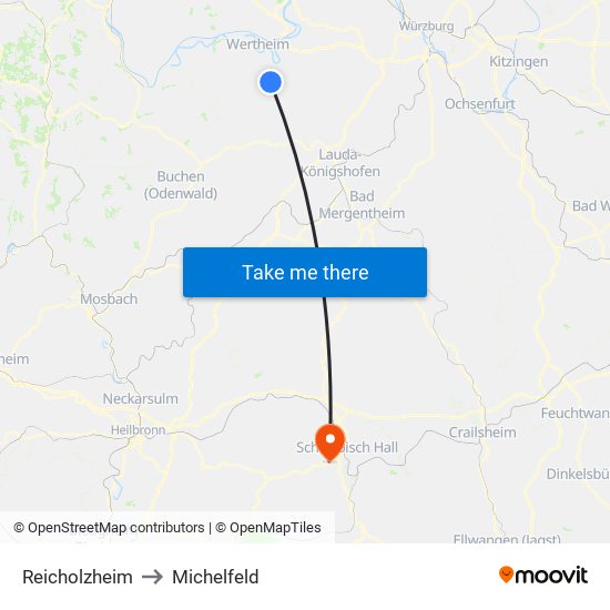 Reicholzheim to Michelfeld map