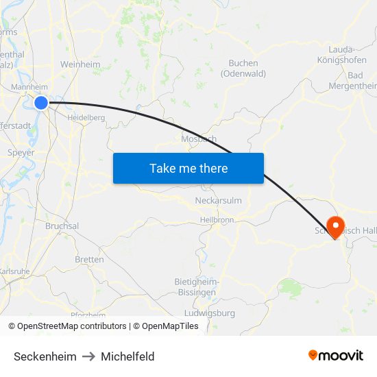 Seckenheim to Michelfeld map