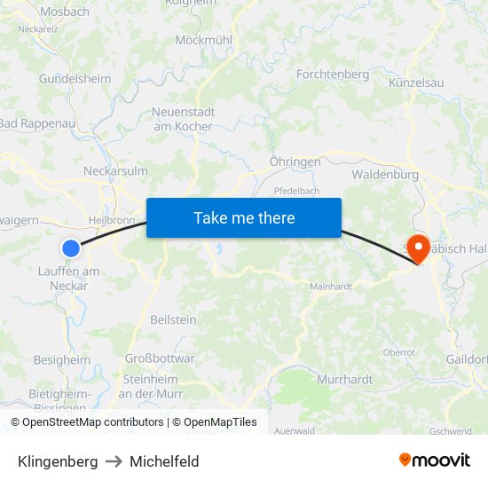 Klingenberg to Michelfeld map