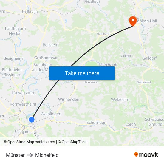 Münster to Michelfeld map