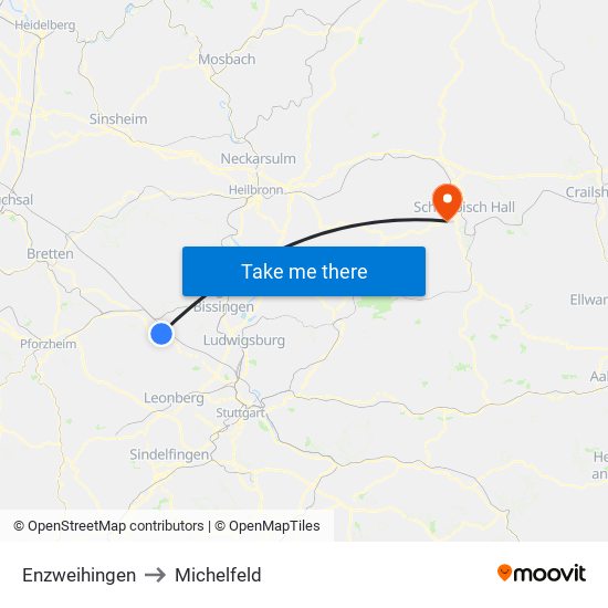 Enzweihingen to Michelfeld map