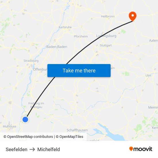 Seefelden to Michelfeld map