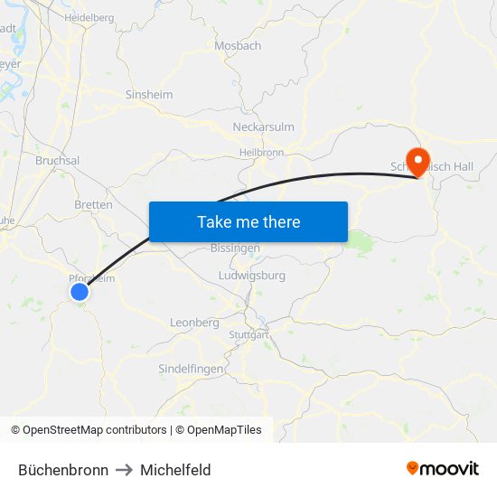 Büchenbronn to Michelfeld map