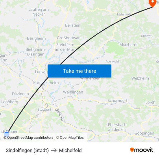Sindelfingen (Stadt) to Michelfeld map
